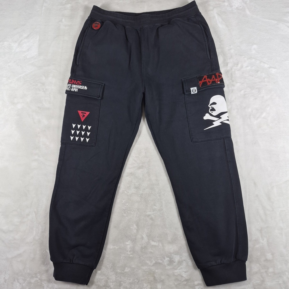 AAPE By A Bathing Ape Cargo Jogger Sweatpants Men's XL Black Streetwear Casual